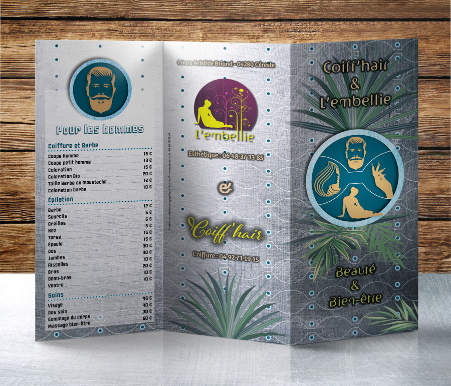 Dépliant recto Institut de bien-être Coiff'Hair et L'embellie